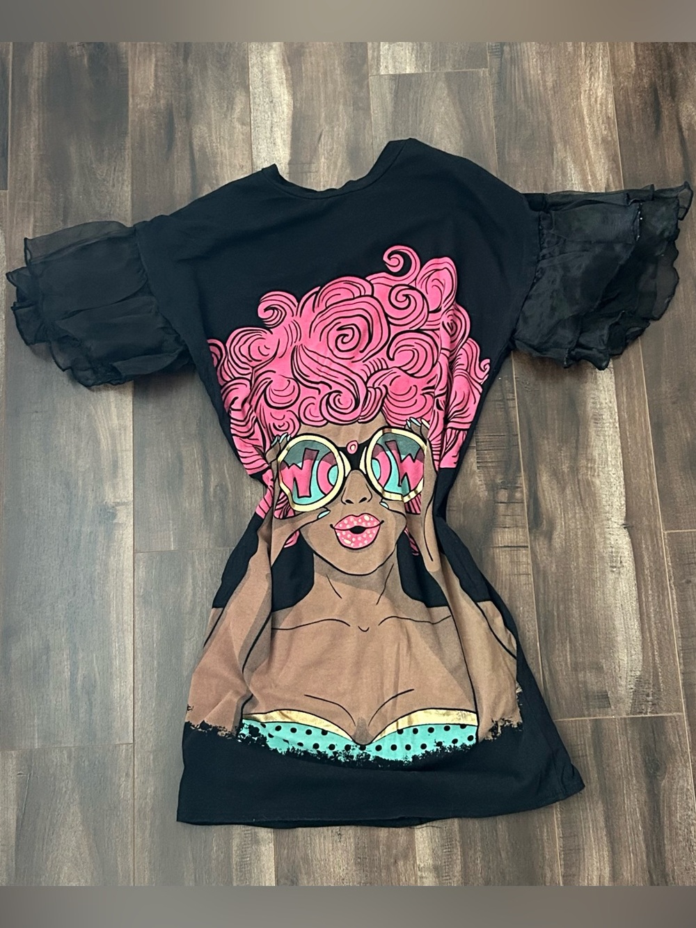 🩷 Graphic Girl Print Ruffle Sleeve T-Shirt Dress